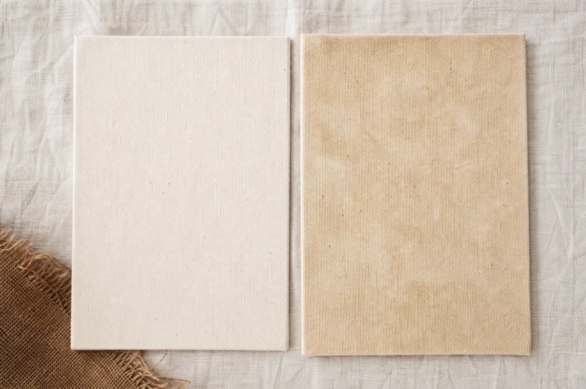 Left: new. Right: the same canvas after months of window light.
