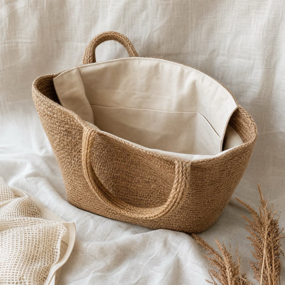 A jute market tote lined in cotton canvas